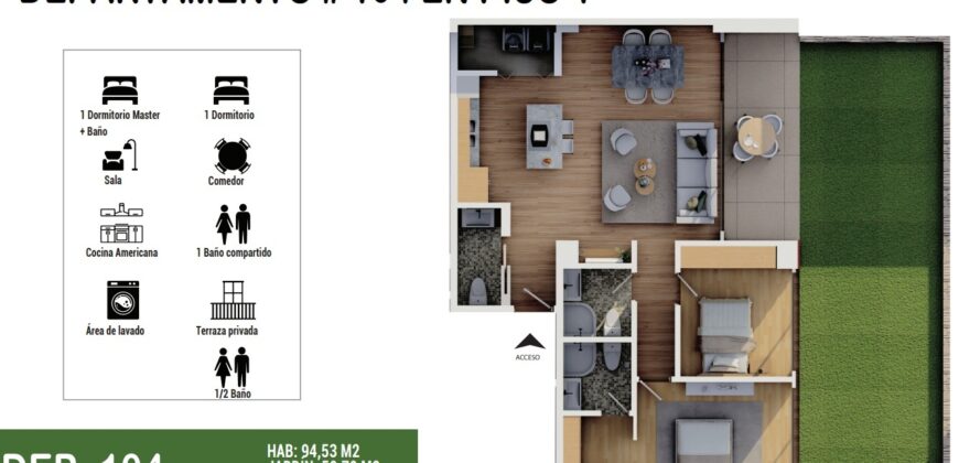 Últimos Departamentos en Venta, Dos Dormitorios, A Estrenar. Sector Cumbaya